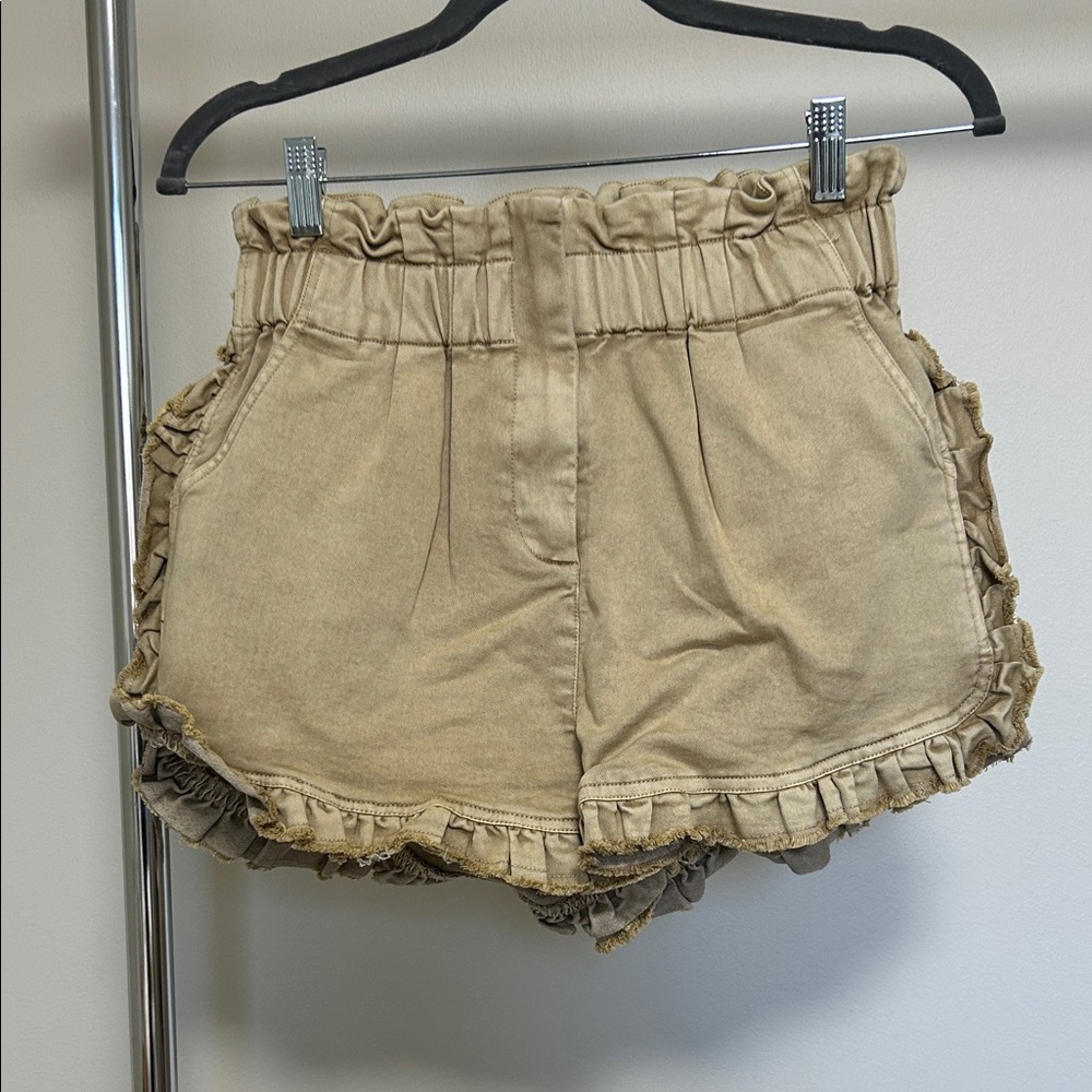 Tan Ruffle Shorts - Picture 2 of 7